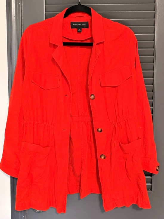 Marc New York Jackets & Blazers - Marc New York Linen Bright Red Drawstring-Waist Utility Jacket